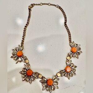 J. Crew Orange and Gold Floral statement Necklace